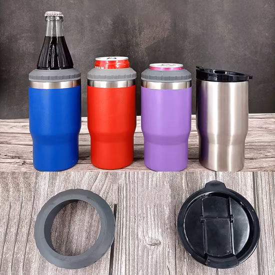 Enfriador de latas con vaso aislado al vacío de acero inoxidable de doble pared 4 en 1