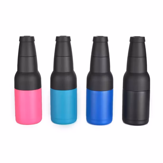 Enfriador con aislamiento de doble pared y soporte para tazas de viaje, Enfriador de latas de acero inoxidable 4 en 1 de 14oz, aislante para botellas de cerveza con 2 tapas,